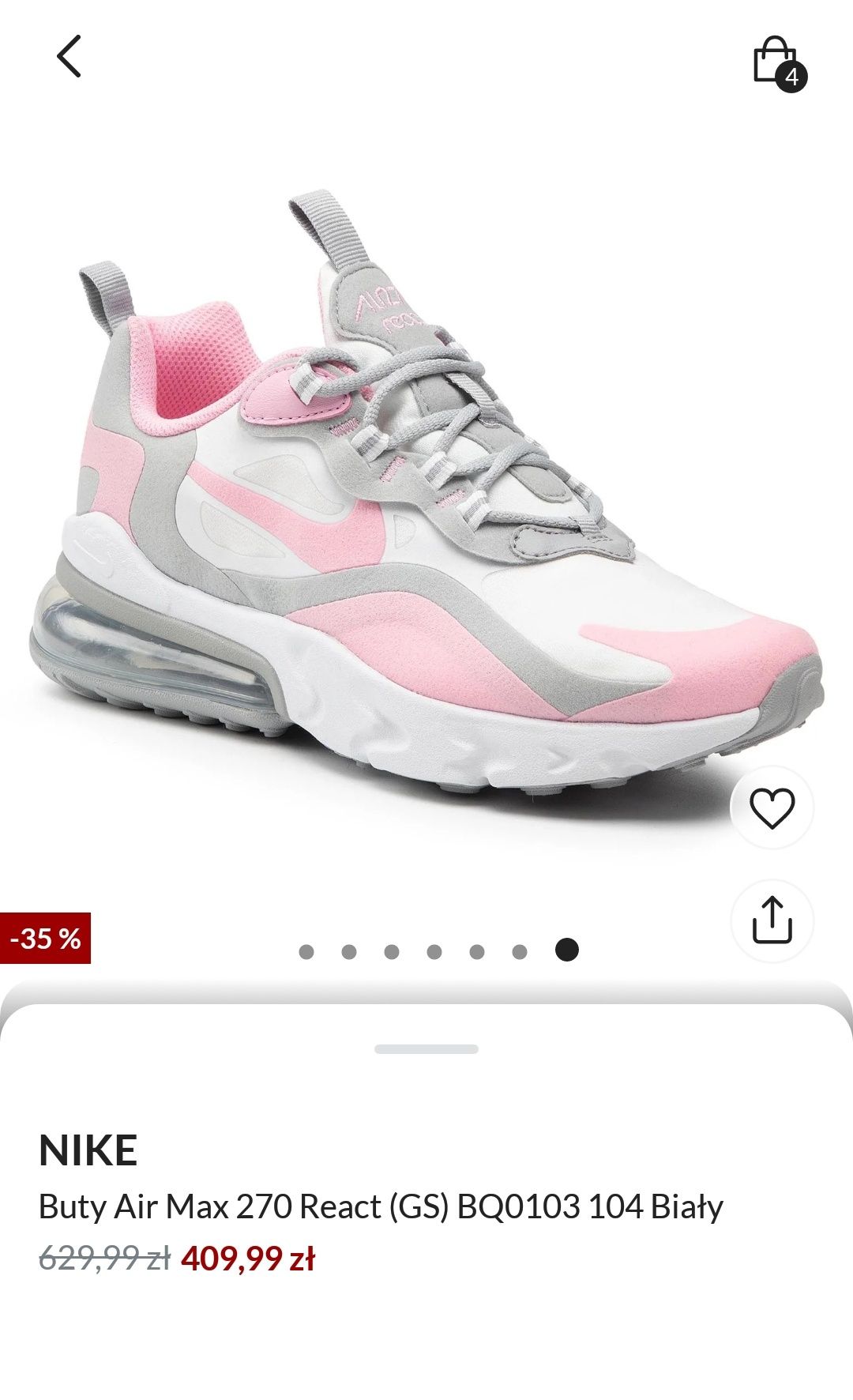 Buty Nike Air Max 270 React  Pink rozmiar 38,5 okazja Sneakers