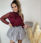 Bluzka tuliowa ,biał , bordo Uni Elegancka ,klasyvzna
