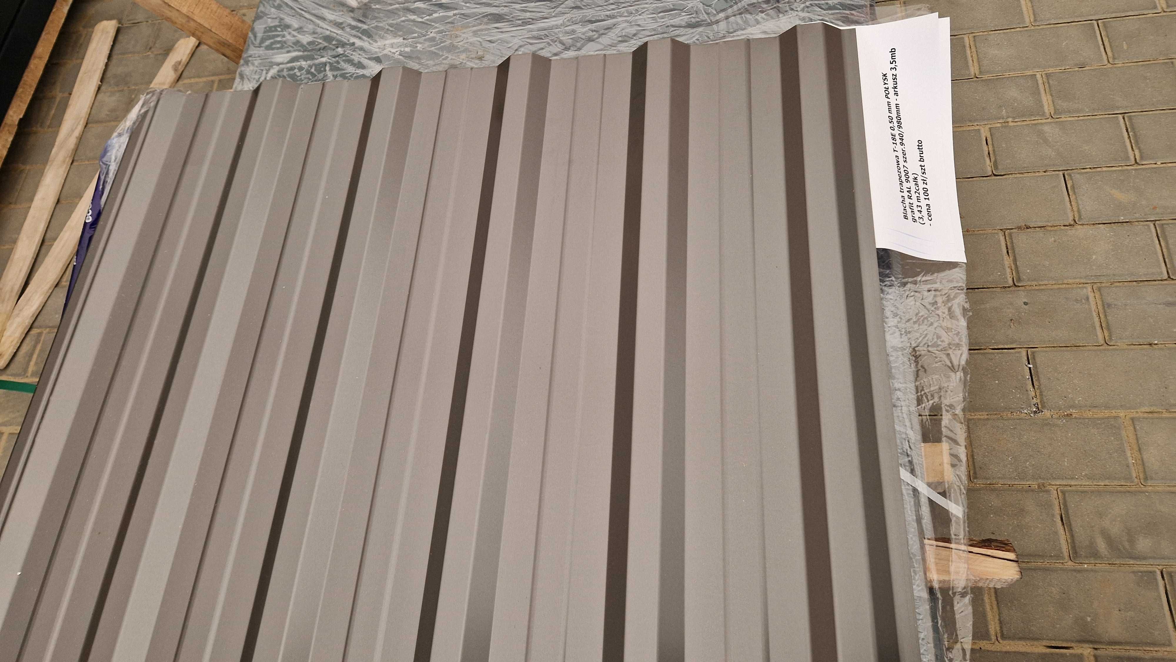 Blacha trapezowa T-18E 0,50mm połysk grafit RAL9007-OD RĘKI-->1 gat.