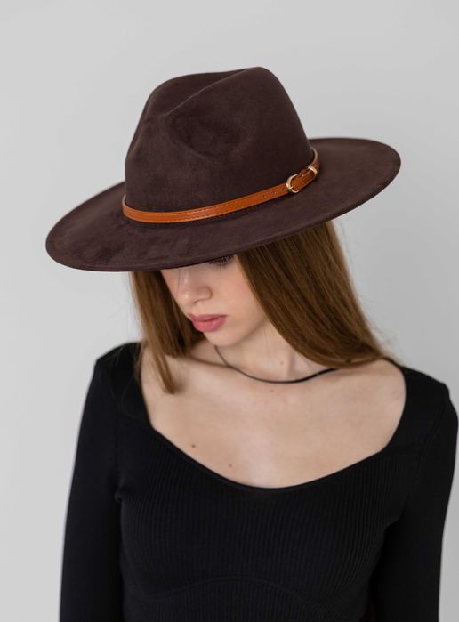 Капелюх федора унісекс з широкими полями 8 см замшевий SUEDE
