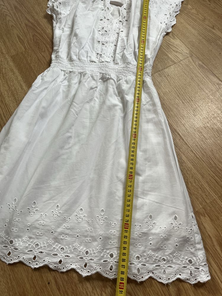 H&M sukienka biała bawełniana 34/36 z falbanką letnia zwiewna
