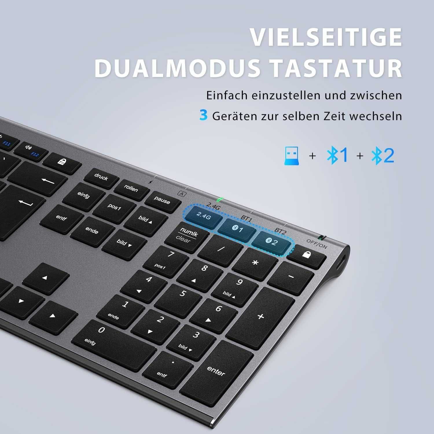 Klawiatura i Mysz bezprzewodowe, podwójny tryb (Bluetooth 4.2 + 2.4G)
