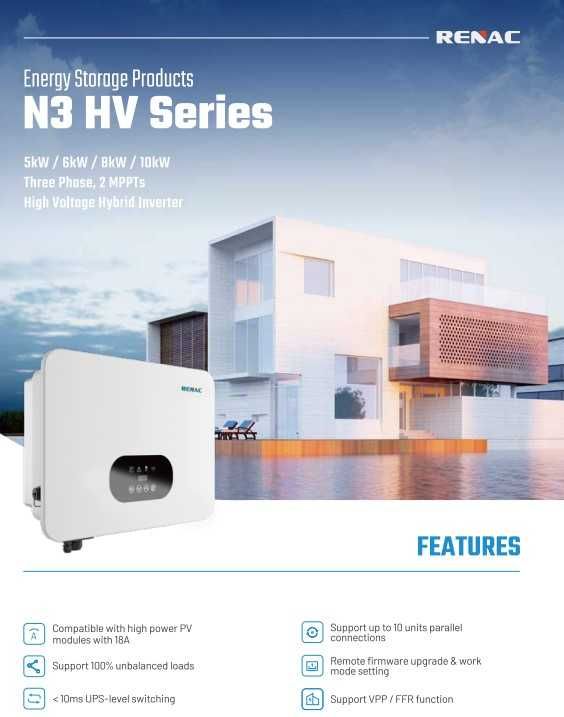 Inversor Fotovoltaico Hibrido N3-HV Series Three Phase 8KW – RENAC