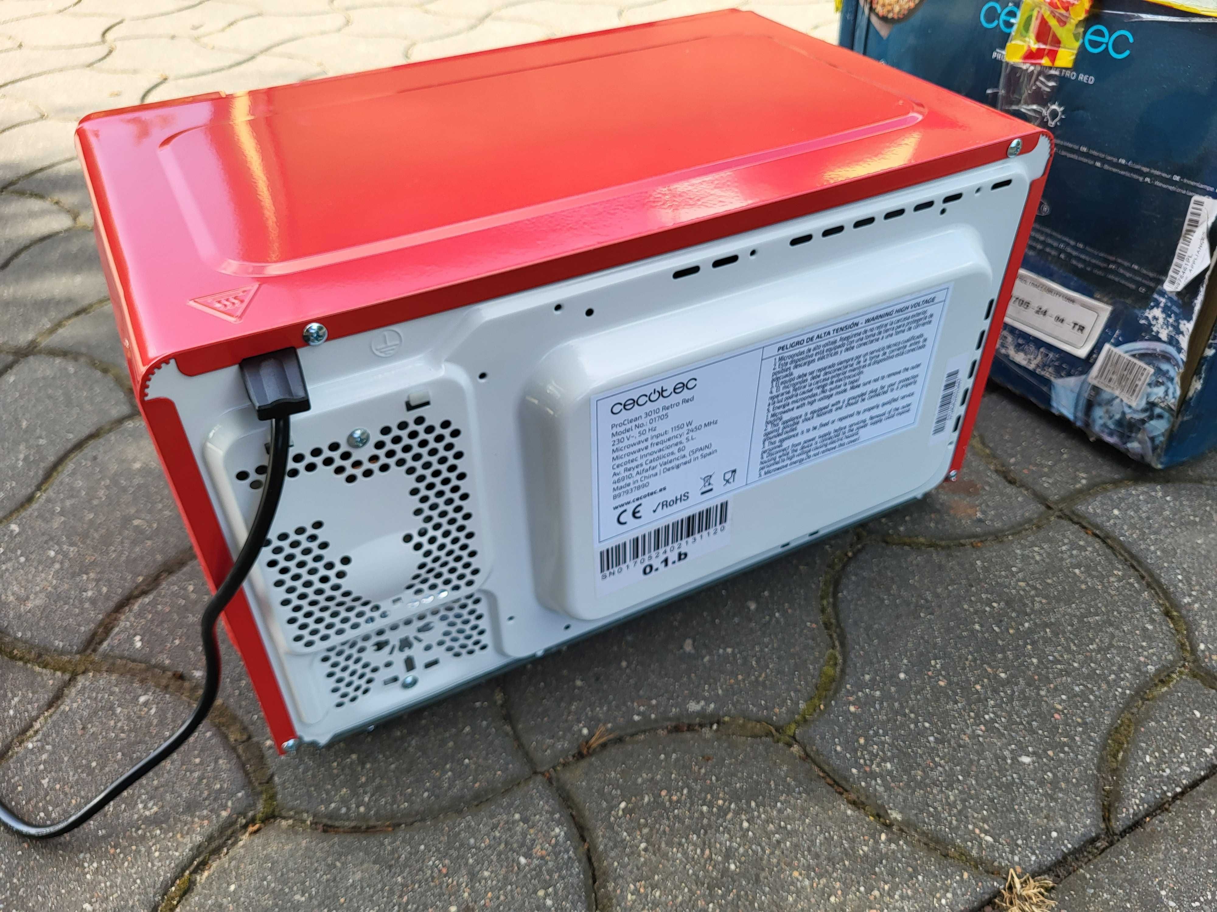 Nowa mikrofalówka Cecotec ProClean 3110 Retro Czerwona z grillem 700w