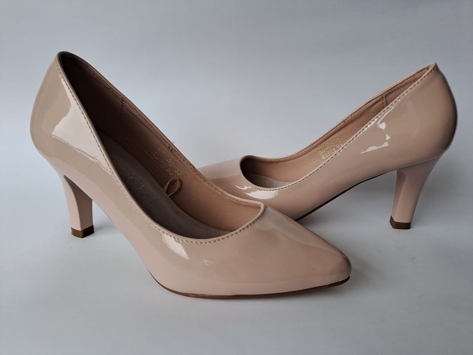 Czółenka na obcasie półbuty szpilki beżowe36 37 38