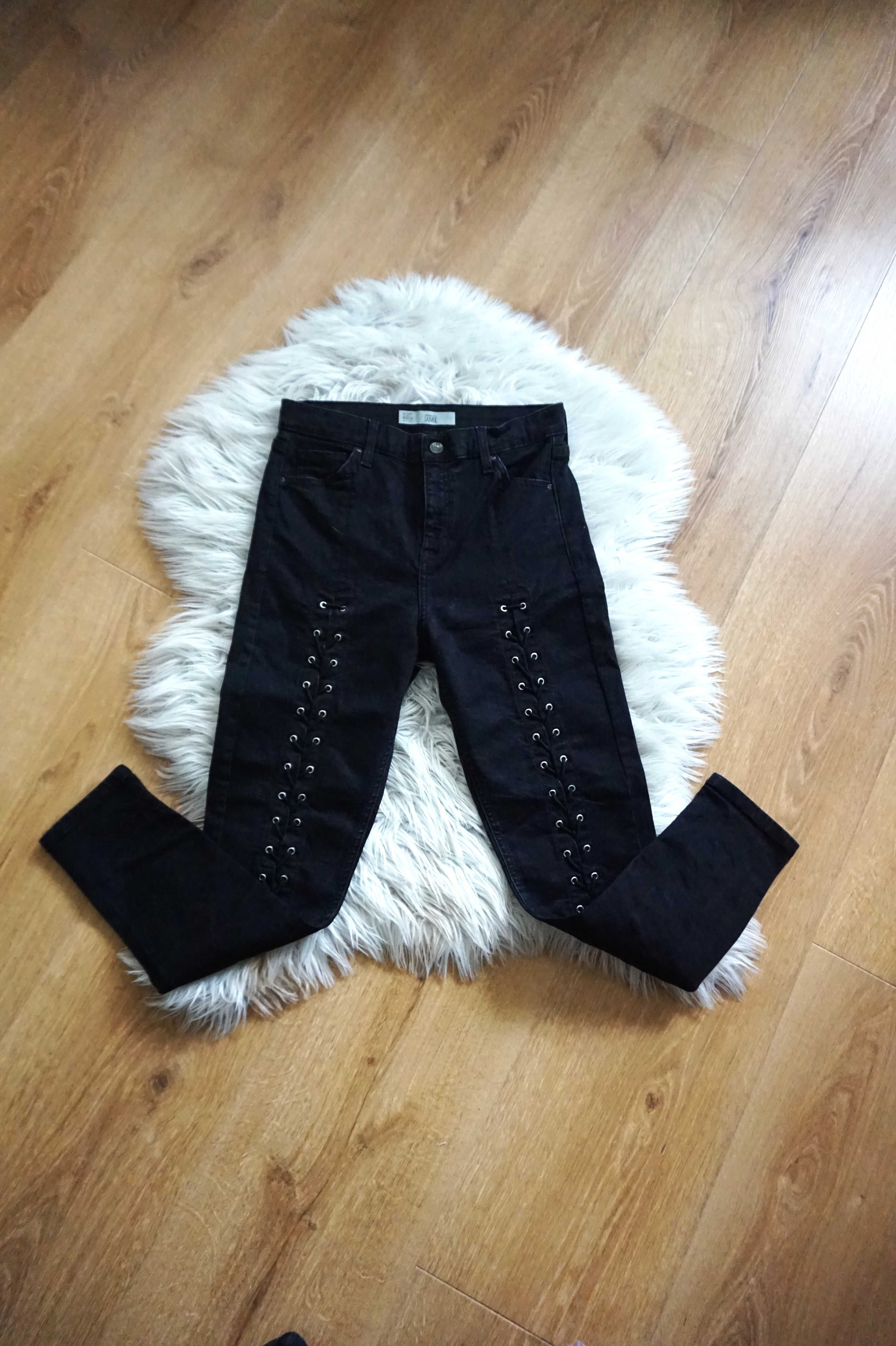 Topshop Jamie czarne spodnie rurki rock goth punk dark W30 L30