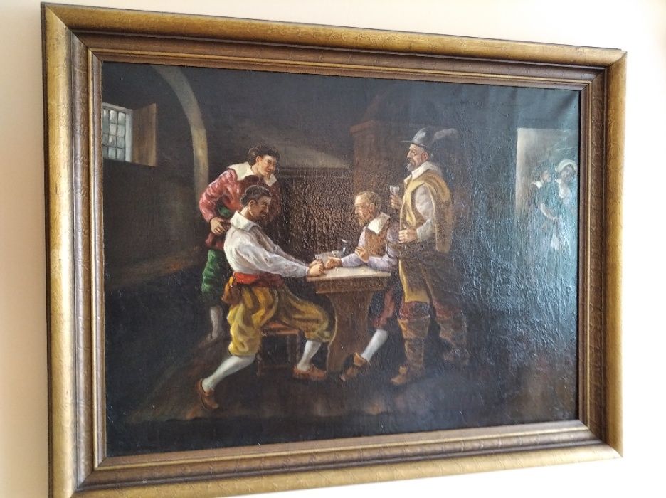 Stary Zabytkowy Antyczny Obraz Duży Malowany Oryginalny Unikat Okazja