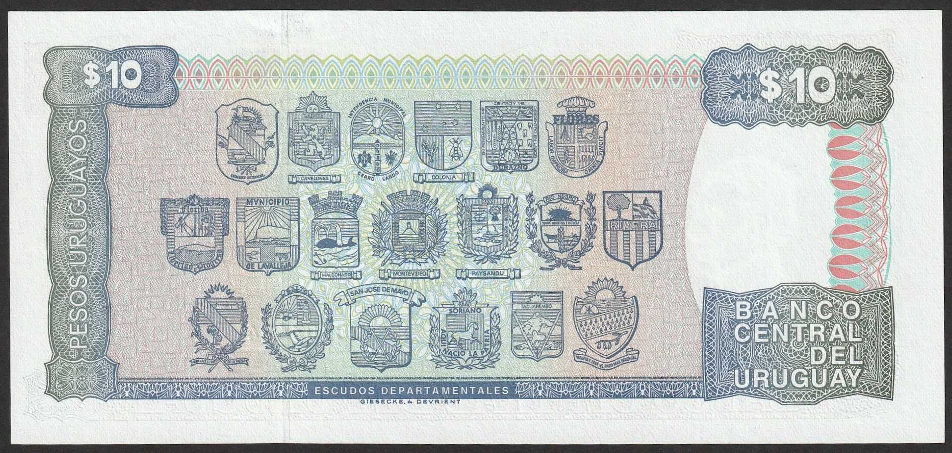 Urugwaj 10 pesos 1995 - AA00 - stan bankowy UNC