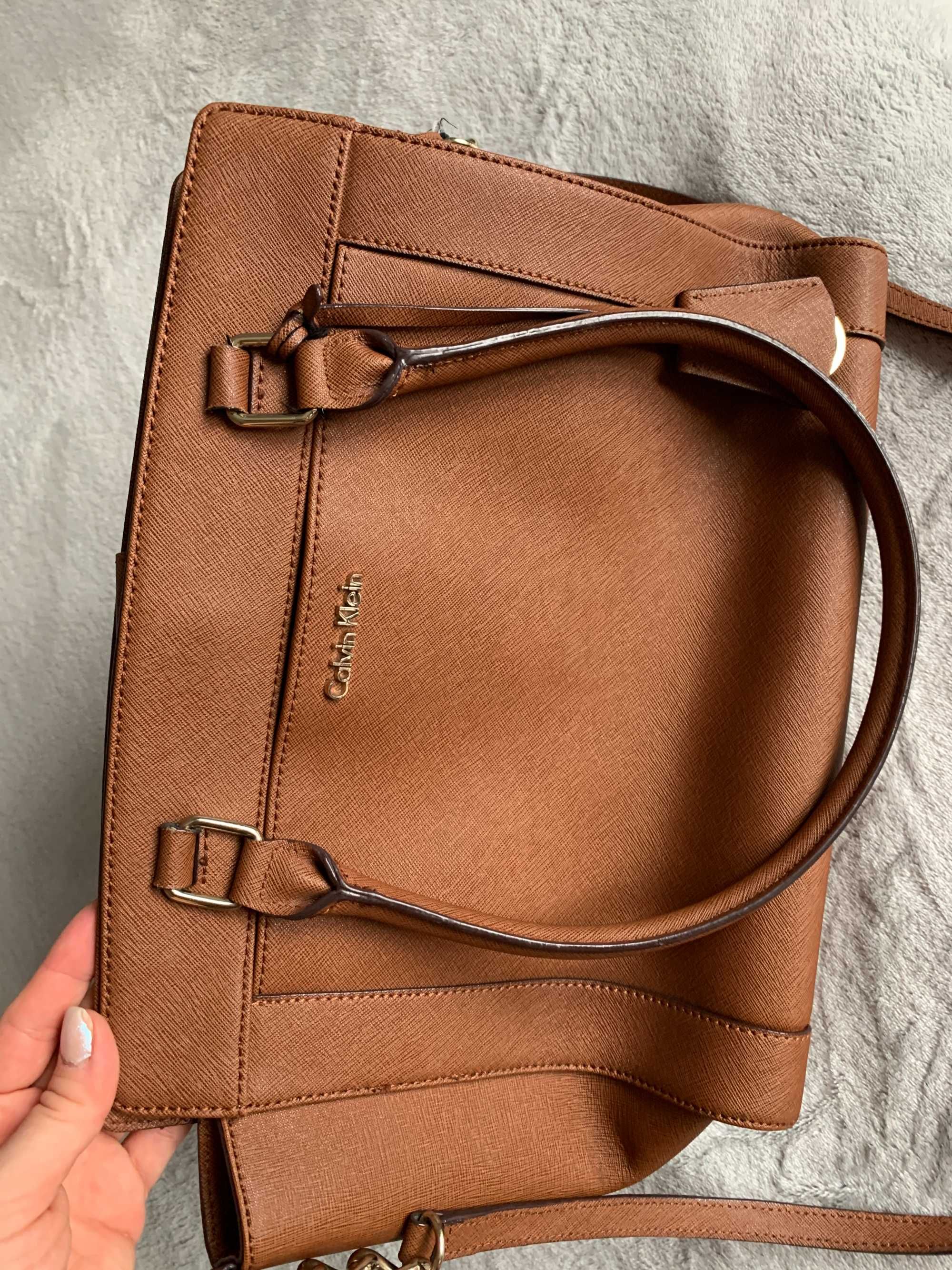 Ruda brązowa torebka shopper Calvin Klein skóra