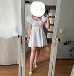 Sukienka biała babydoll bufiaste rękawy XS