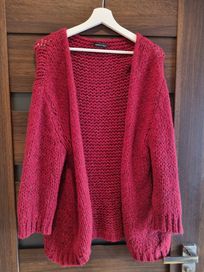 Sweter oversize ciepły czerwony złota nitka Made in Italy