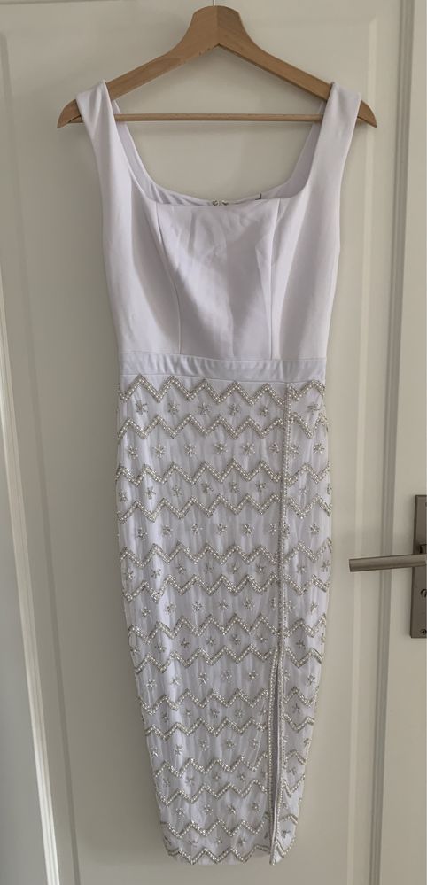 Biała sukienka midi zdobienia cekiny xxs 32 panieński bride