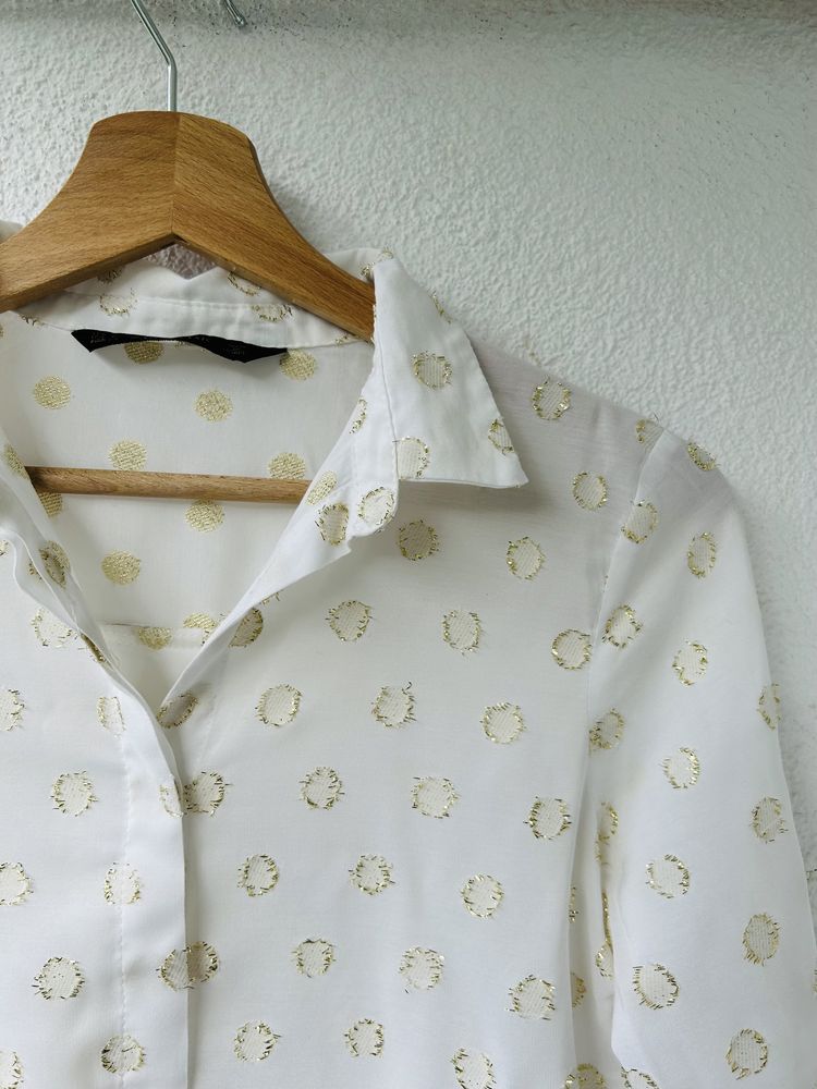 Zara klasyczna biała koszula w kropki XS
