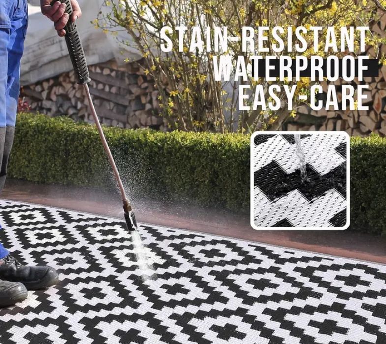 Mata dywan zewnetrzny wodoodporny bialo-czarny xxl