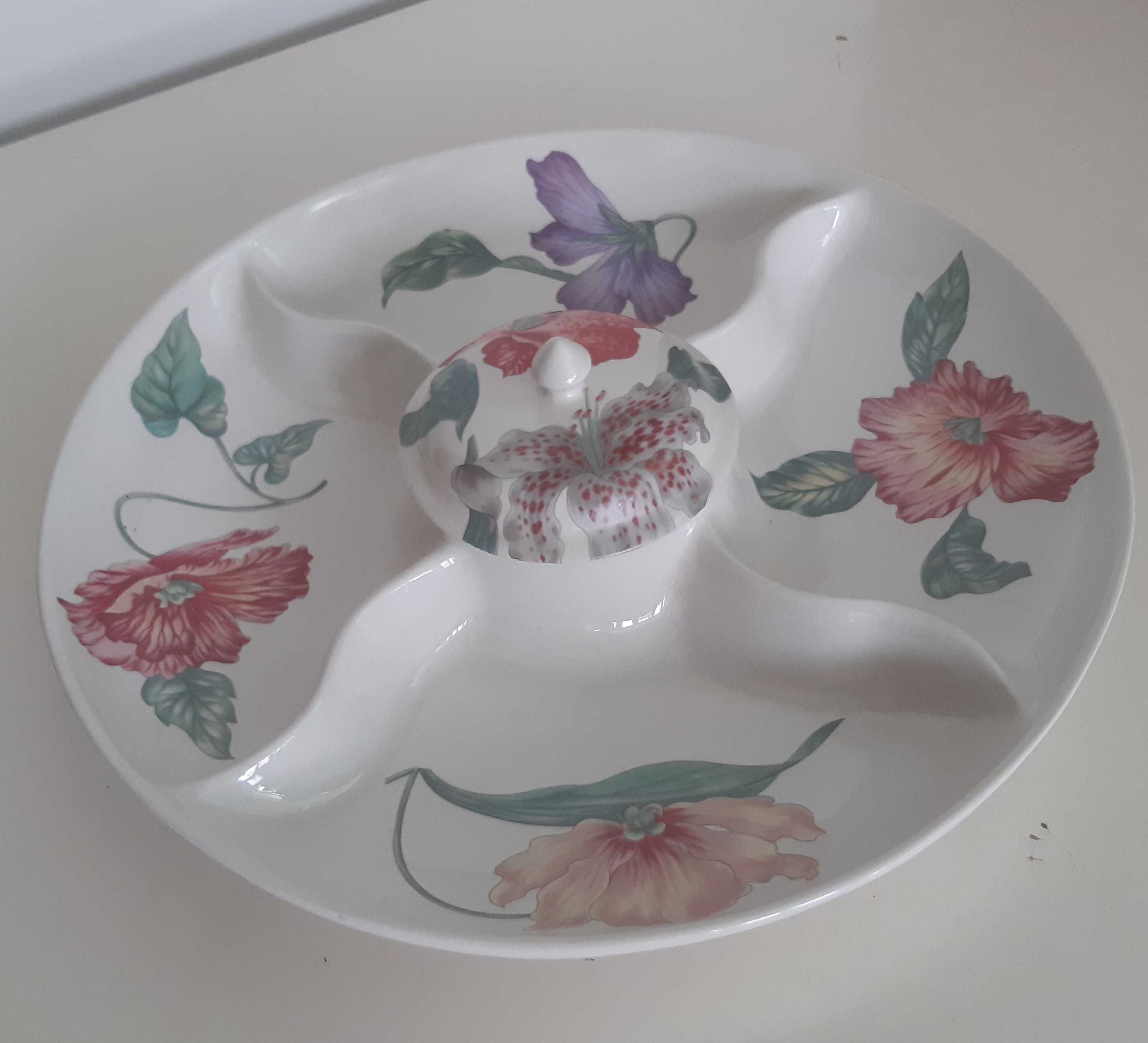 Retro Vintage Antigo Grande Prato Porcelana c/ Divisórias e Tampa