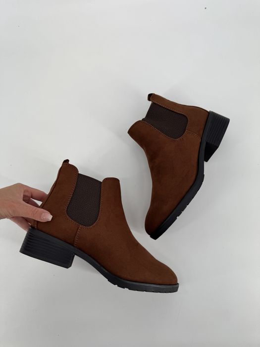 Sztyblety damskie na obcasie buty na jesień zimę wsuwane 40 brązowe