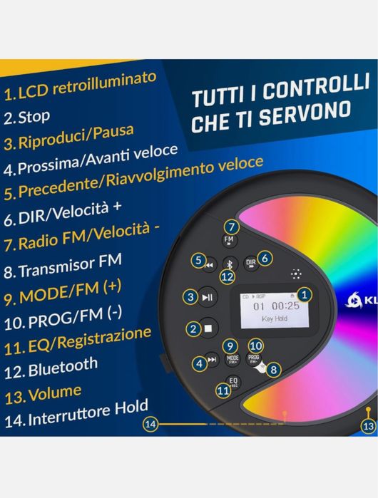Discman Cd przenośny Cd Usb Bluetooth Fm Karta Sd