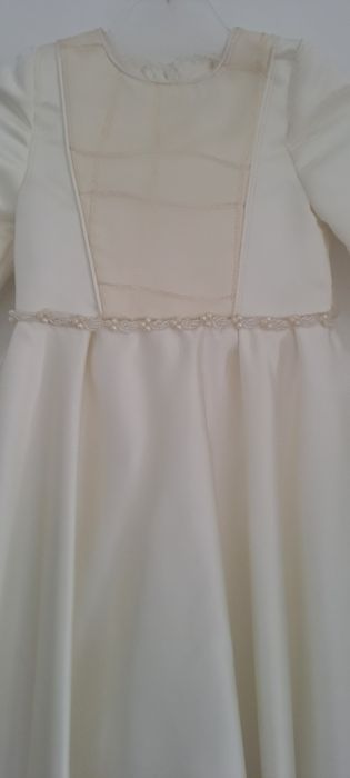 Vestido Batizado 2/3 Anos em cetim com encaixe de renda  cor Pérola