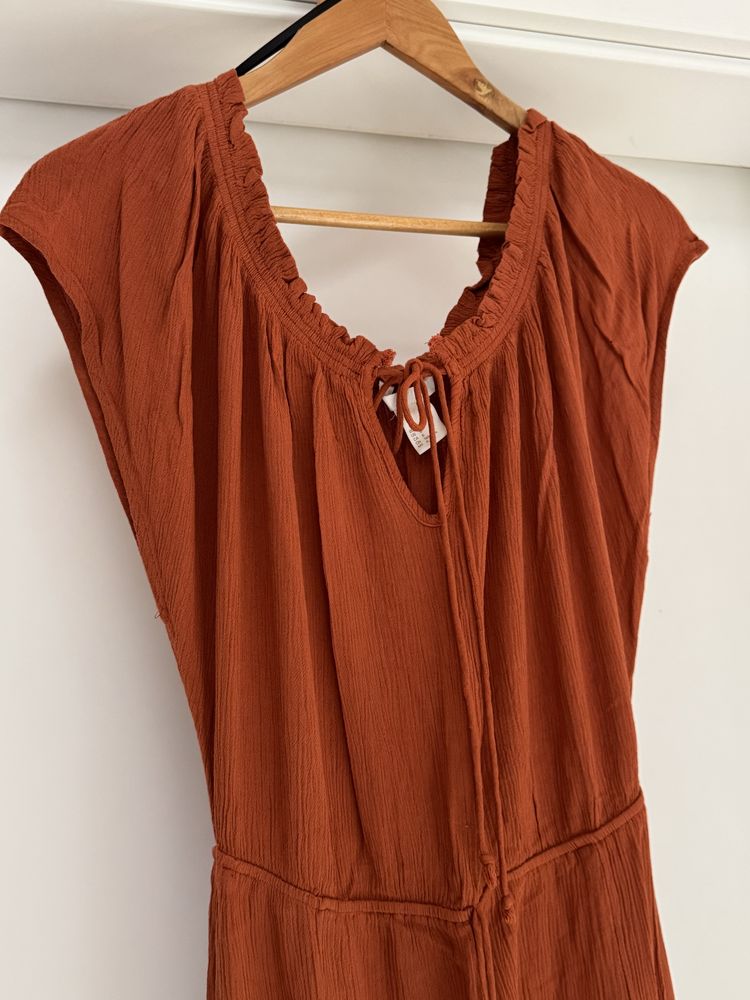 Rdzawa brazowa pomaranczowa sukienka maxi boho etno