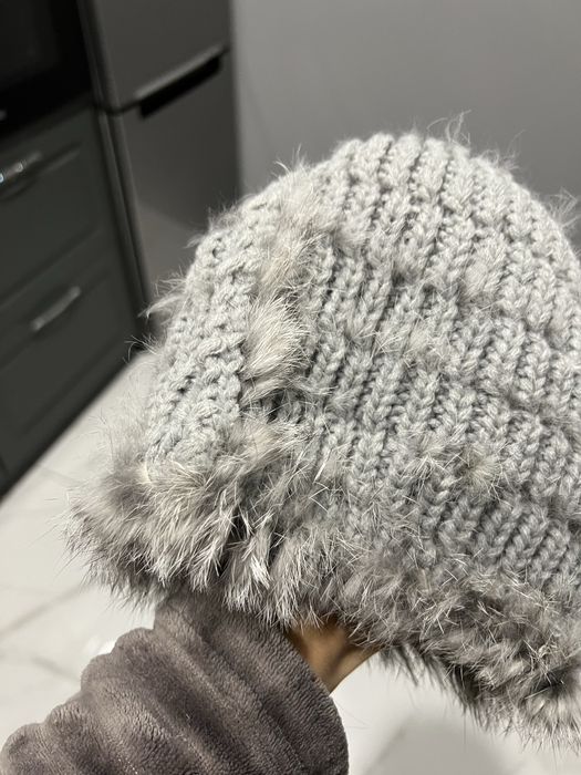 Шапка вязаная кролик мех