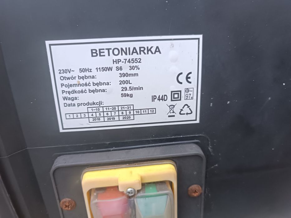 Betoniarka  200 litrów  jak nowa - włącznik do wymiany
