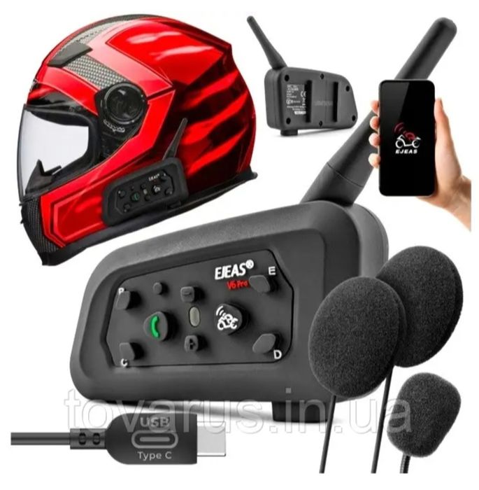 (НОВЫЙ) Bluetooth Мотогарнитура EJEAS V6 Pro+ Plus для шлема