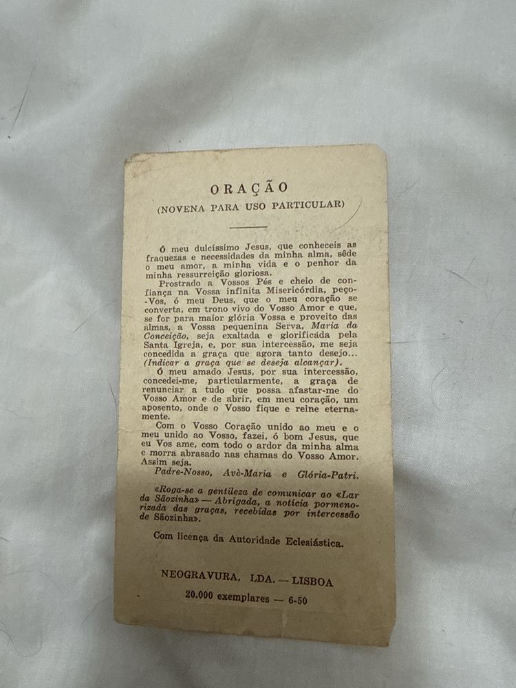 Exemplar de 20.000 impressos de novena de Sãozinha