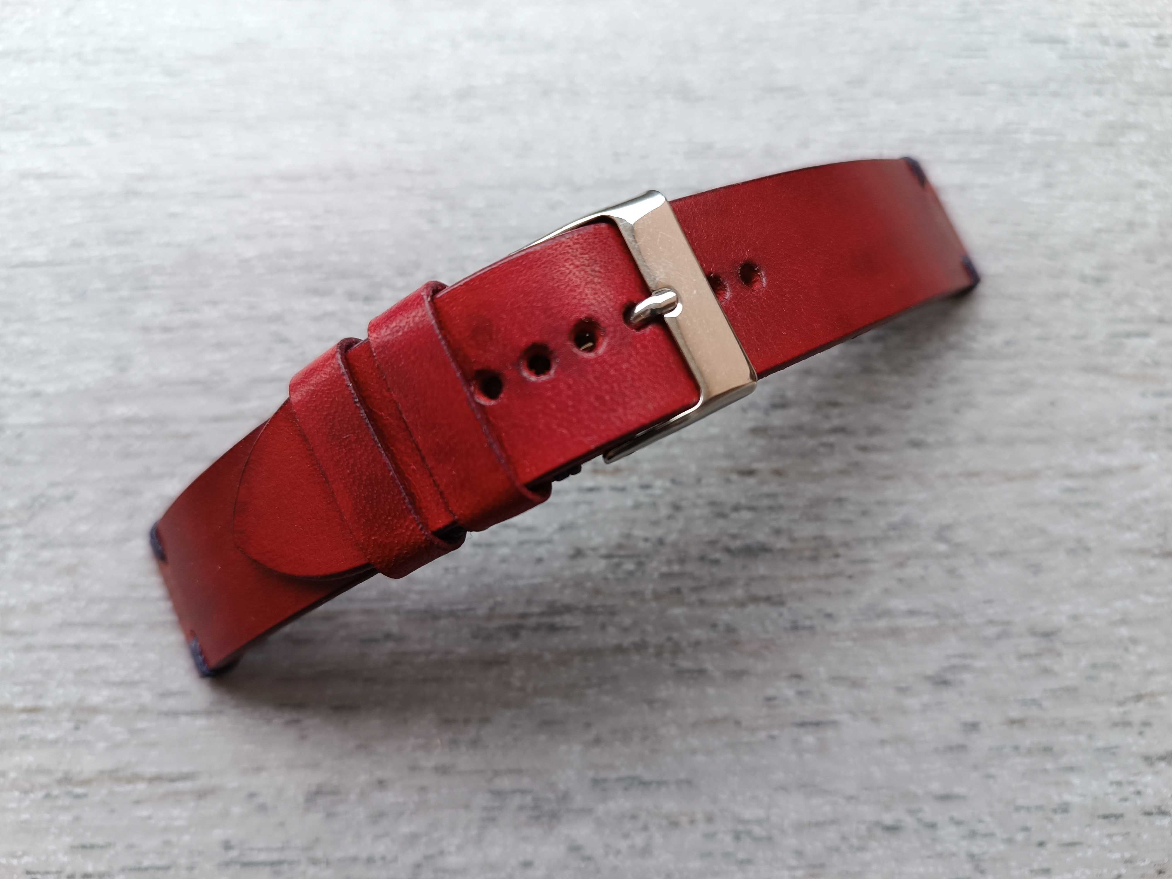 Ciemnoczerwony skórzany pasek zegarka 20 mm