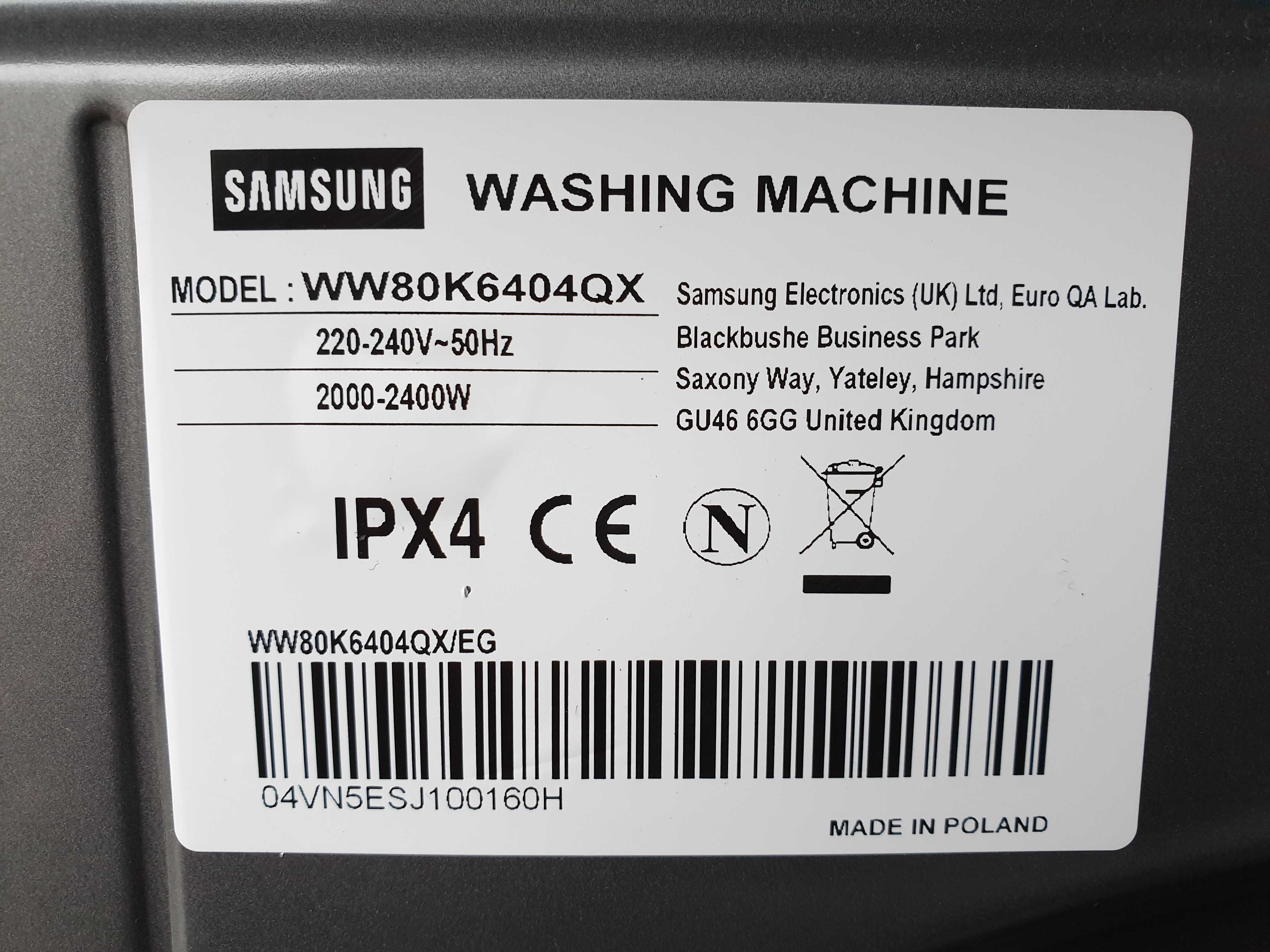 Пральна/стиральная/ машина SAMSUNG 8 KG / WW80K6404QX