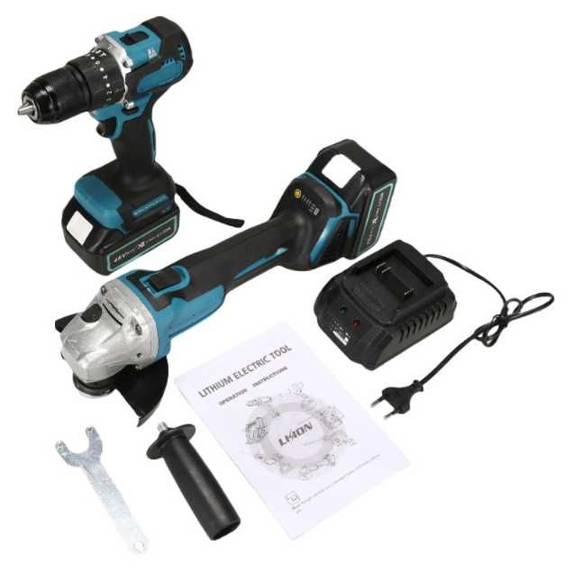 Набор электро инструментов 2в1 Шуруповёрт+Болгарка  + 2АКБ с чемоданом