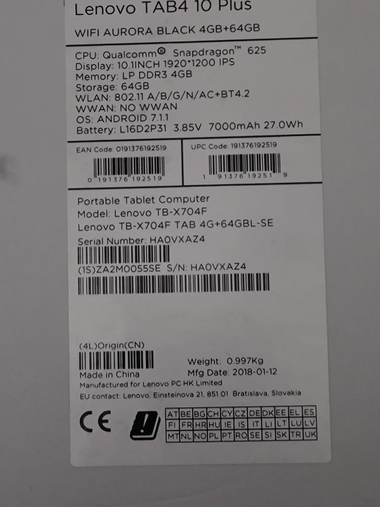 Tablet Lenovo Tab 4 10 Plus