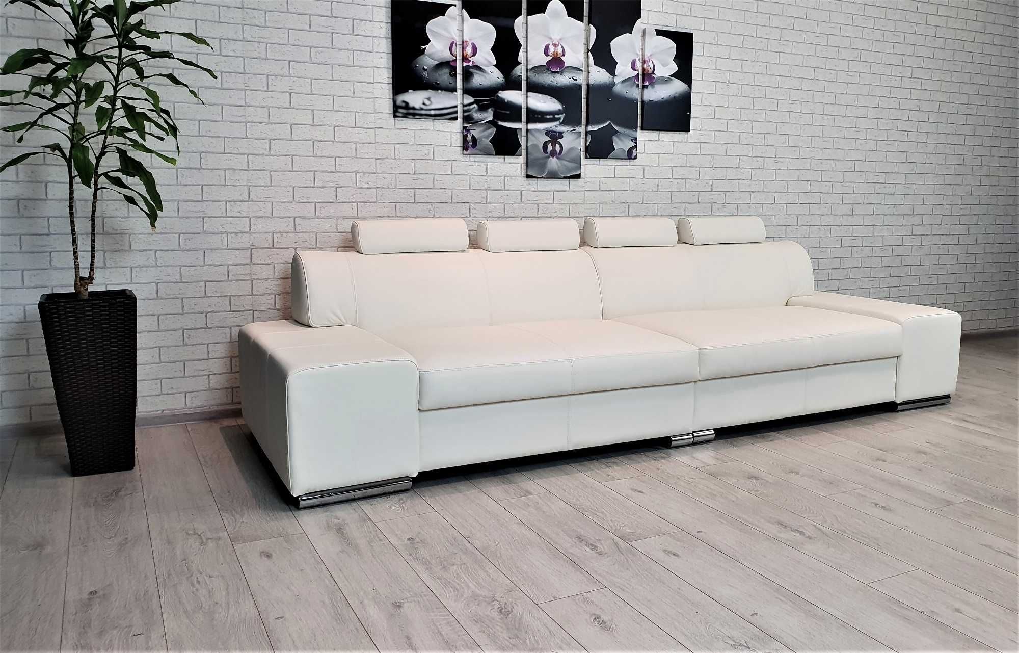 Biała sofa skóra naturalna duża 302cm kanapa ze skóry PRODUCENT