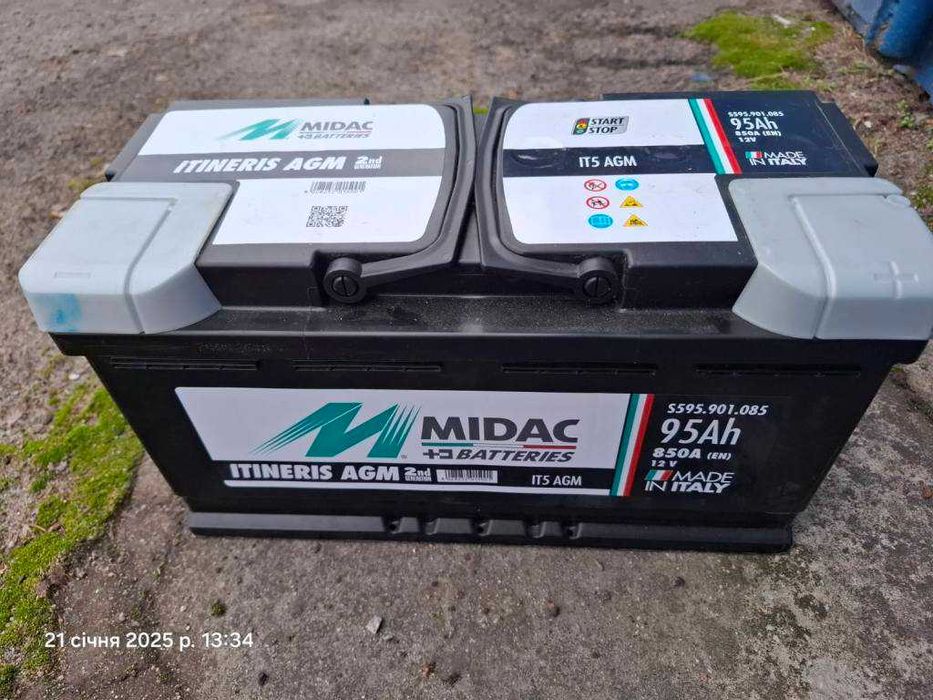 акумулятор Midac 95а*ч AGM Start-Stop 2024 р.в. (Італія), + справа.