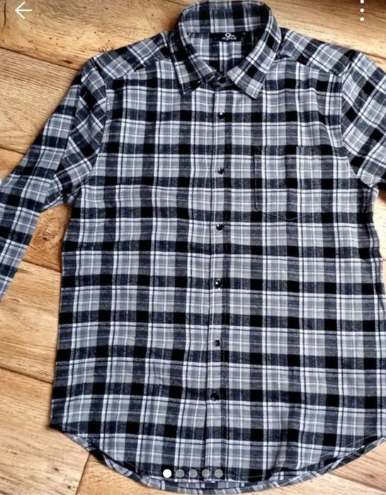Koszula męska z długimi rękawami szara kratka flanela kieszeń guziki