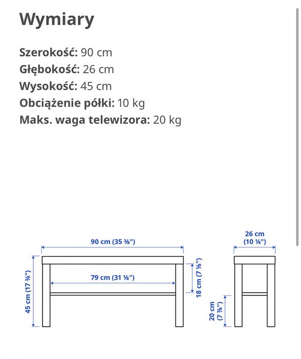 Ikea LACK Szafka pod TV, biały, 90x26x45 cm