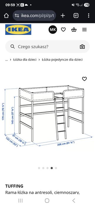 Łóżko piętrowe na antresoli - Tuffing ikea