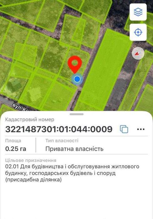 Васильківський рн, с. Рославичі, 0.25 га (600$/100m2)