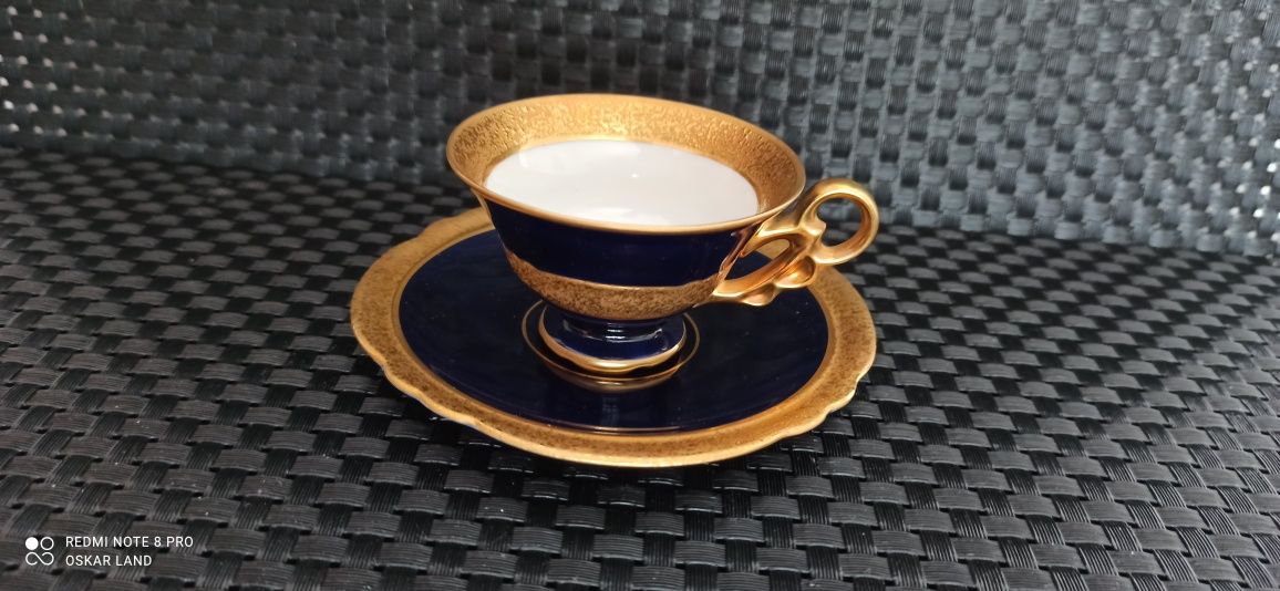 Porcelana ILMENAU Kobalt DUO Mokka Złocona BRABANT Filiżanka Piękna