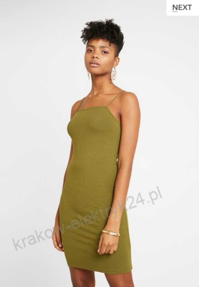 L 40 Bik Bok sukienka prążkowana midi khaki 95% wiskoza rozciągliwa
