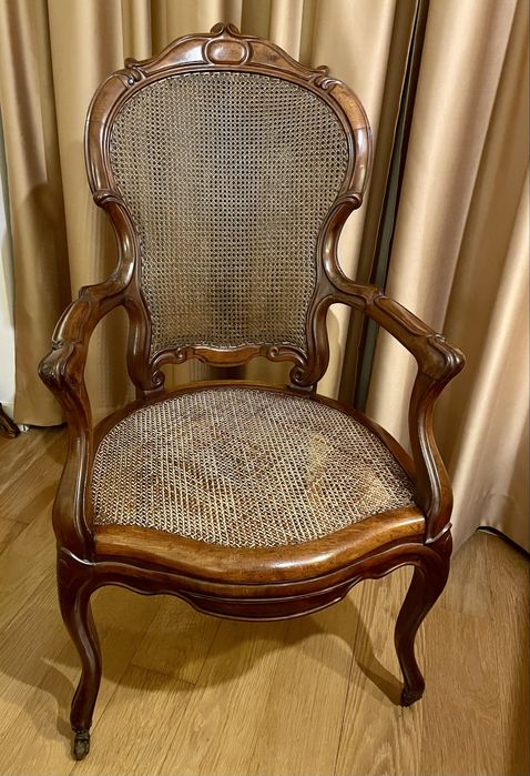 Cadeiräo bergere de braços com palhinha