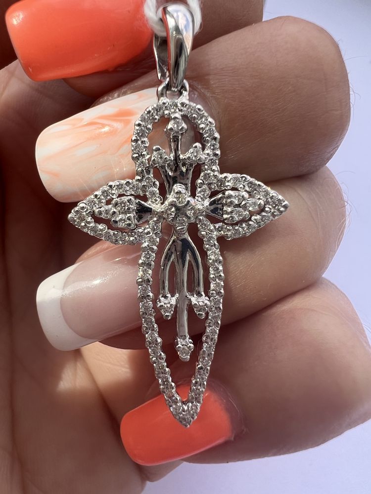 Шикарный золотой крест с бриллиантами 0,34ct белое золото 585 проба
