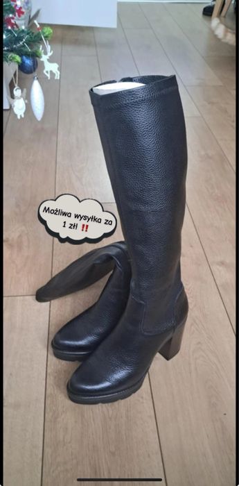 Czarne skórzane botki kozaki buty trzewiki Filippo na obcasie 39