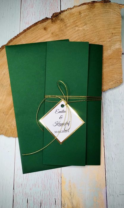 Zaproszenia butelkowa zieleń folderowe