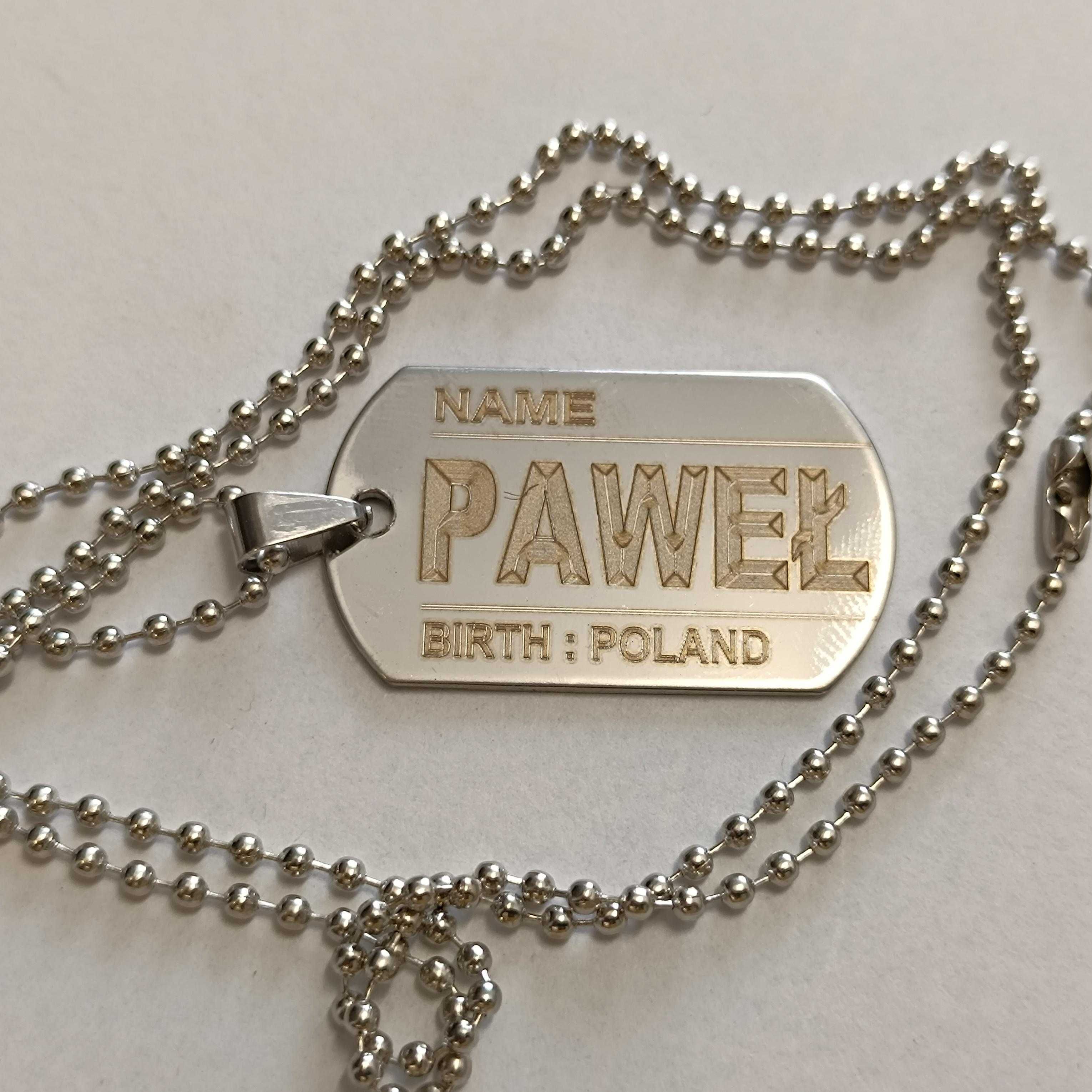 Naszyjnik nieśmiertelnik DOG-TAG - stal nierdzewna 316L - PAWEŁ