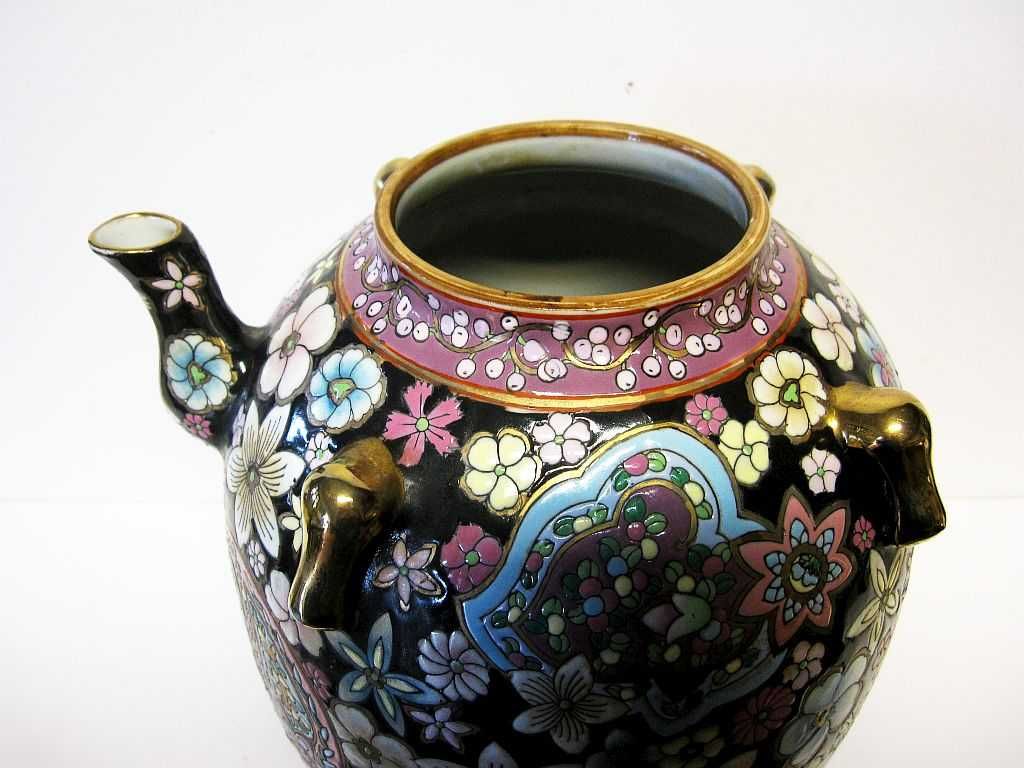 fantástico grande bule de chá asiático vintage em porcelana - marcada