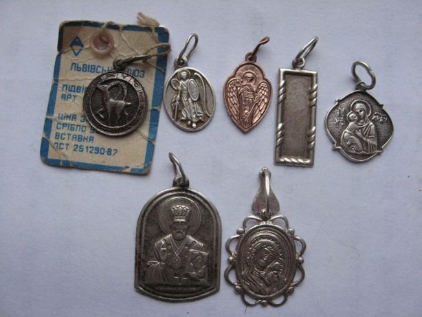 Комплект серебряные подвески 925 проба Богородица. Архангел Гавриил