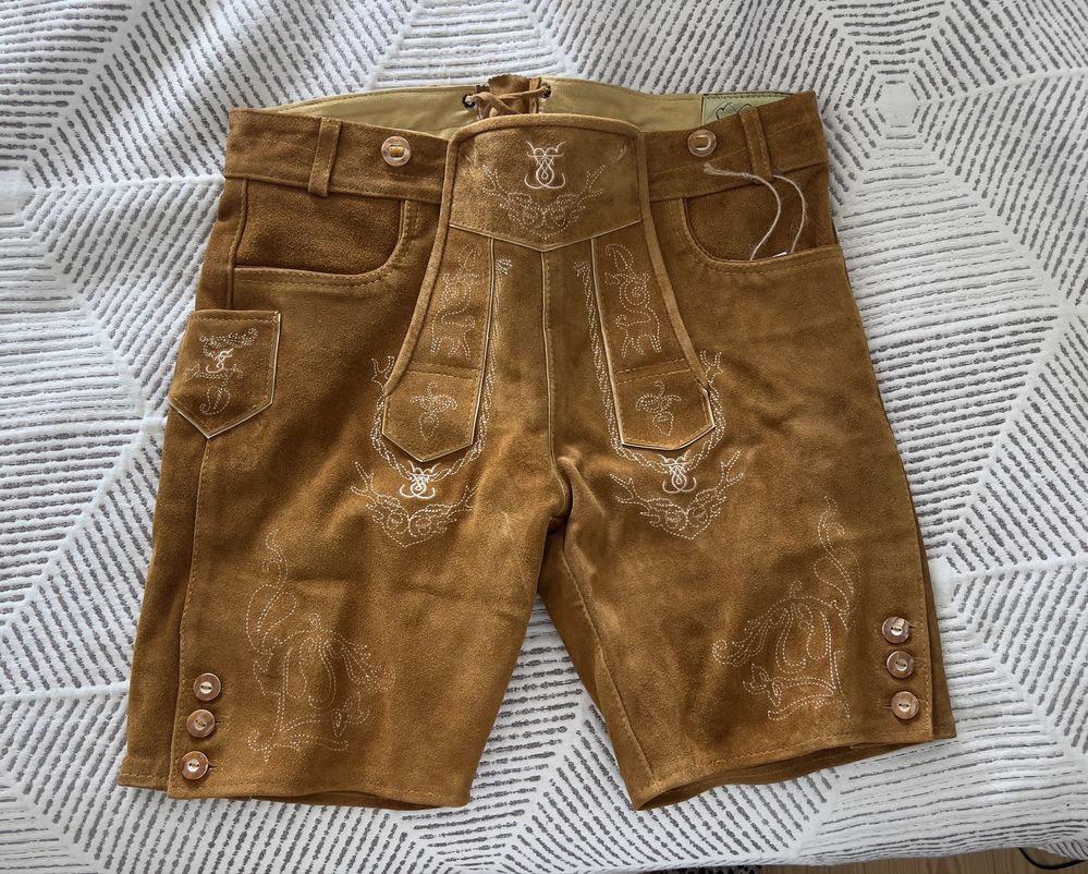 Calções Bávaros Lederhosen - Novos, Autênticos