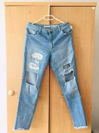 Jasne damskie jeansowe spodnie z rozdarciami, Stradivarius, L