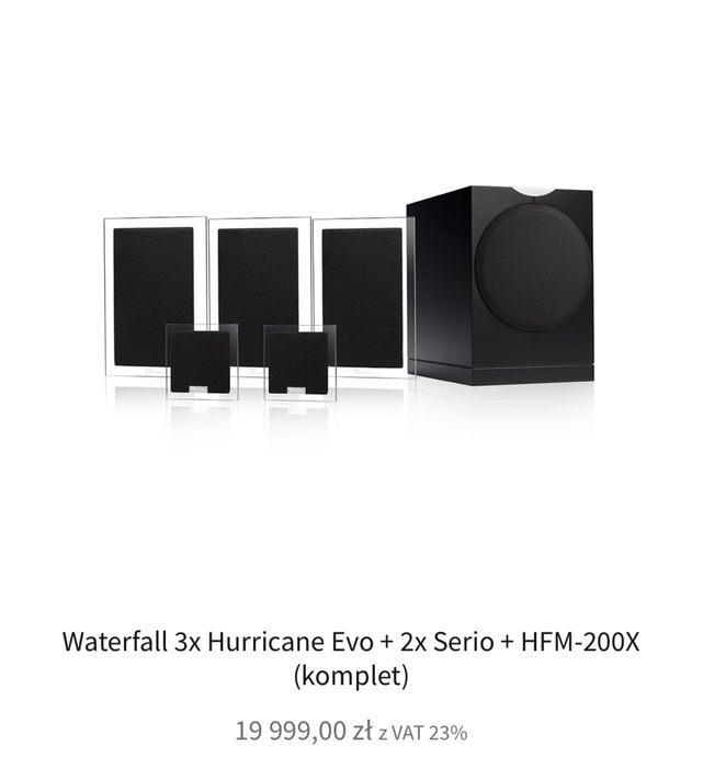 Komplet kina domowego Waterfall 3x hurricane evo + 2x serio + HFM 200