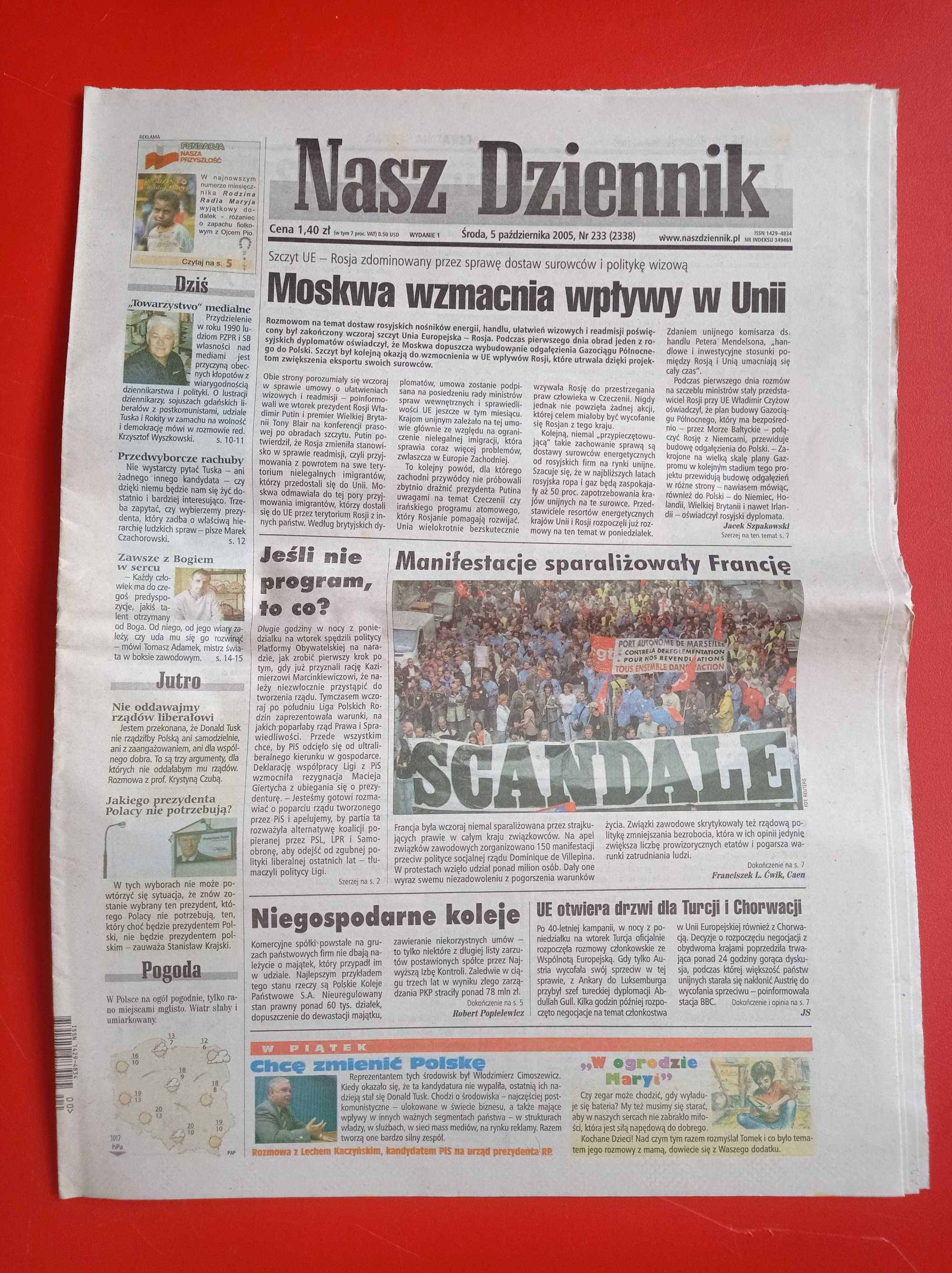 Nasz Dziennik, nr 233/2005, 5 października 2005